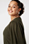 Women's Plus Size V-Neck Shoulder Gathered Sleeve Wide Cuff Soft Textured Long Sleeve Stretchy Blouse - 3