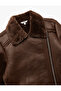Plush Lined Long Sleeve Collar Faux Fur Double-Breasted Leather-Look Jacket - 5