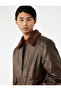 Long Sleeve Pocket Detail Slim Fit Zipper Plush Collar Winter Faux Leather Jacket - 2