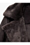 Zippered Long Sleeve Plush Collar Suede Look Crop Biker Jacket with Pockets - 6