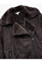 Zippered Long Sleeve Plush Collar Suede Look Crop Biker Jacket with Pockets - 5