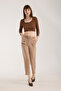 Suede Fabric Belted Pleated Women Pants - 3