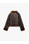 Long Sleeve Pocket Zipper Plush Collar Faux Suede Crop Biker Jacket - 4