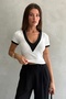 V Neck Contrast Detailed Blouse - 4