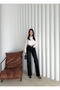 D98 Women's High Waist Black Raw Hem Straight Belted Jeans - 8