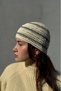 Cream Colored Striped Knit Hat, Crochet Hair Accessory, Patterned Beanie, Unisex Crochet Hat