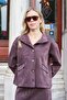 Women's Lightweight Flexible Nubuck Fabric Collared Pocketed Off-Shoulder Long Sleeve Jacket Coat-Brown - 4