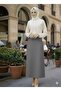 Smoked High Waist Pencil Skirt with Long Pockets and Button Detail Women's Classic Business Meeting Office Skirt