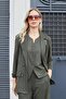 Women's Suede Textured Fabric Collar Capri Sleeve Pocket Flap Blazer Jacket-Khaki - 5