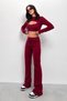 Corded Fabric Long Sleeve Crop with Window Detail and Low-Cut Detail and High-Waisted Pants Bottom Top Two-Piece Set - 3