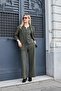 Women's Suede Textured Fabric Collar Capri Sleeve Pocket Flap Blazer Jacket-Khaki