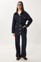 Gold Buttoned Belted Denim Jacket Pants Set Lri0010 Dark Blue