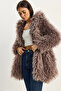 Women's Soft Lilac Double Button Detailed Hooded Lined Tibetan Coat 2765 60281119 - 3