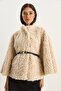Women's Cream Belt Detailed Soft Textured Plush Poncho 2817 60281120 - 3