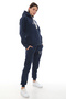 Blue Stylish Fleece Women's Tracksuit Set with Elasticated Legs and Pockets, Hooded Embroidery Details, Compact Set