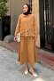 Pocket Detailed Double Skirt Hijab Suit Camel
