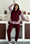 Women's Striped Long-Sleeve Shirt Detailed Round Neck Sweatshirt Modal Set - 4