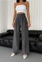 Gray Velcro Detailed Palazzo Women's Trousers – High Waist, Flowy Fabric - 2