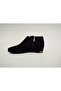 Women's Genuine Leather Sole Black Suede Boots with Accessory Detail - 2