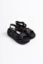 Black Genuine Leather Women's Sandals with Knitted Straps and Ankle Buckle - 3