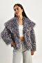 Women's Anthracite Patterned Wide Collar Lined Voluminous Premium Faux Fur 7037 60283761 - 2
