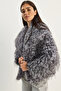 Women's Anthracite Patterned Wide Collar Lined Voluminous Premium Faux Fur 7037 60283761 - 5