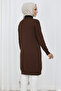 Patterned Long Mercerized Cardigan N3198 Brown - 4