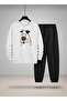 Children's Crew Neck Sweatshirt and Sweatpants Set Cow Holding Flowers Ba Printed Threaded Raised Letters