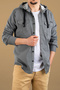 Men's Slim Fit Hooded Denim Shirt Gray - 4