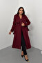 Women's Coat Long Cashmere Belted Buttoned Pocketed Double Breasted Premium Coat - 2