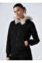 Women's Black Zippered Hooded Sweatshirt – Furry Hood, Pockets, Comfortable Fit - 3