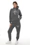 Women's Anthracite Hooded Kangaroo Pocket Fleece-Lined 3 Thread Winter Casual Tracksuit Set with Fleece Inside - 4