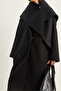 Women's Black Lapel Collar Oversized Cashmere Coat with Scarf Accessory 0215 60283771 - 6