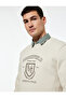 Long Sleeve Ribbed Crew Neck Printed Sweatshirt