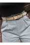 Illume Round Patterned Suede Women's Gold Buckle Waist Belt Jacket Belt Dress Belt Trouser Belt - 2