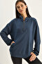 Women's Smoked Stand Collar Half Zipper Pocket Detailed Oversize Modal Sweatshirt 60601053 - 5