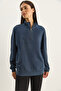 Women's Smoked Stand Collar Half Zipper Pocket Detailed Oversize Modal Sweatshirt 60601053 - 3
