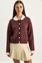 Women's Dark Burgundy Knitted Baby Collar Sleeve Detailed Knitwear Cardigan Th251054 60283768 - 2