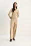 Women's Beige V-Neck Button Accessory Thessaloniki Top and Bottom Set 4107 60283782 - 2