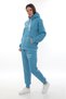 Women's Light Blue Hooded Kangaroo Pocket Fleece-Lined 3 Thread Winter Casual Tracksuit Set with Fleece Inside - 2