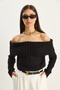Women's Black Madonna Collar Basic Knitwear Sweater 60283777 - 4