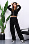 Black Hooded Cardigan with Pants Thessaloniki Set - 2