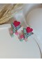 Natural Stone Blue Pink Flower Pattern Heart Polymer Clay Earrings Steel Earring Apparatus - 7