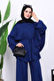 Navy Blue Cape Detailed Tunic Trouser Suit - 3