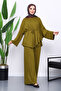 Oil Green Cape Detailed Tunic Trouser Suit - 2