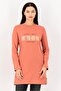 Women Crew Neck Long Sleeve Graphic Print Tunic Top, Rust