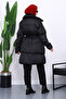 Black Collar Fur Belt Detailed Puffer Coat - 5