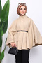 Beige Belted Gabardine Poncho
