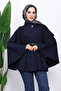 Navy Blue Belted Gabardine Poncho - 3