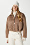 Women's Oscar Faux Fur Tan Bomber Jacket - 3